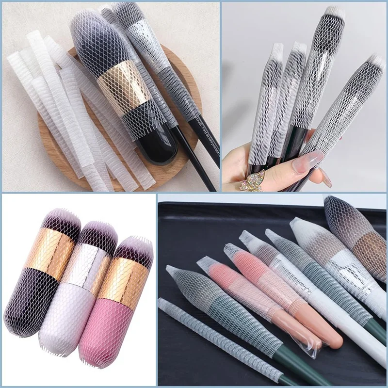Zestaw siatek ochronnych na pędzle do makijażu 30/50/100 szt., wielorazowe siatki na pędzle do makijażu, siatka ochronna na pędzle do makijażu, zapobiegająca plamom.