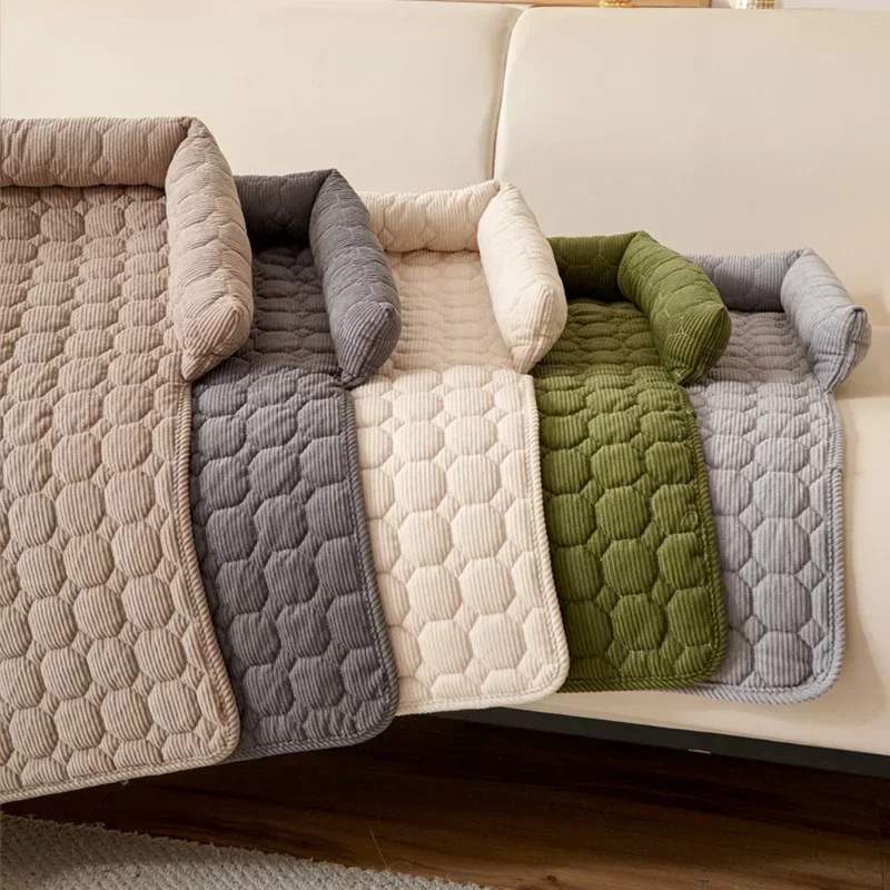 

Corduroy Pet Dog Cat Bed Blanket Mat with Neck Pillow Thicken Soft Dog Bed Pad Calming Nest Couch Sofa Bed for Home Car Outdoor