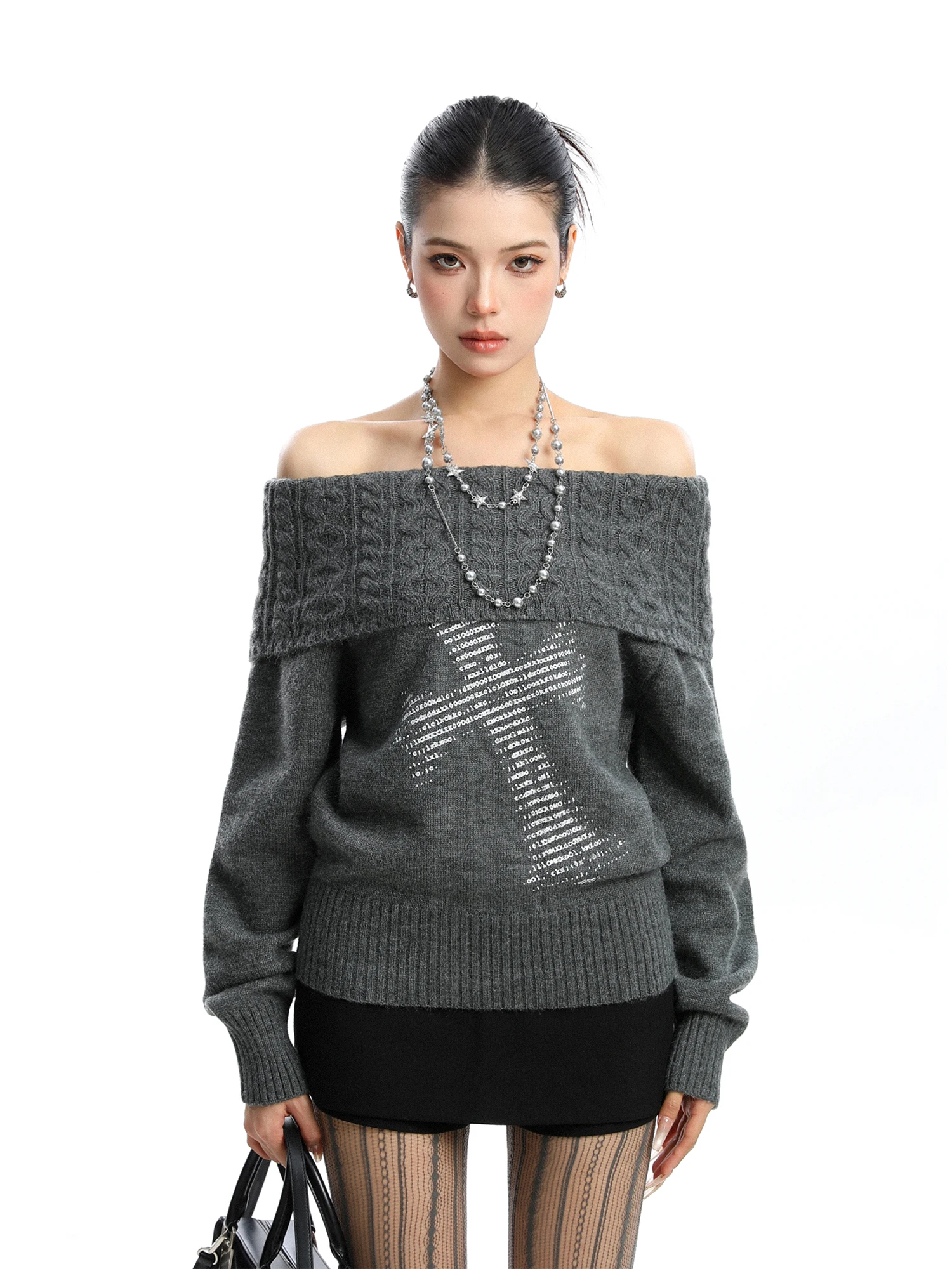 

American Sle Braided Cross One oulder Sweater Women's Autumn Winter Slimming Knitted Top Comfortable Loose Fit Knitwear
