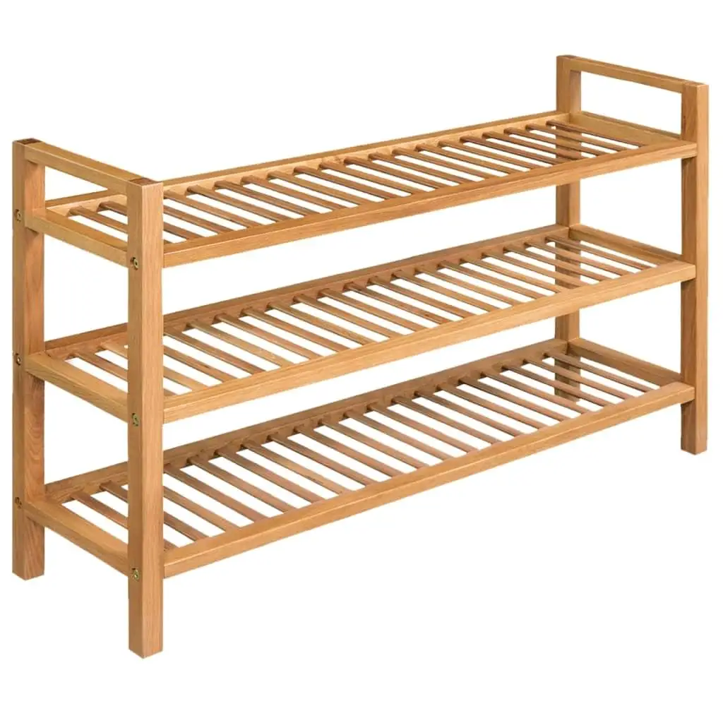 3-Tier Shoe Rack - Solid Oak Wood Storage Organizer 39.4x10.6x23.6 for Entryway & Closet