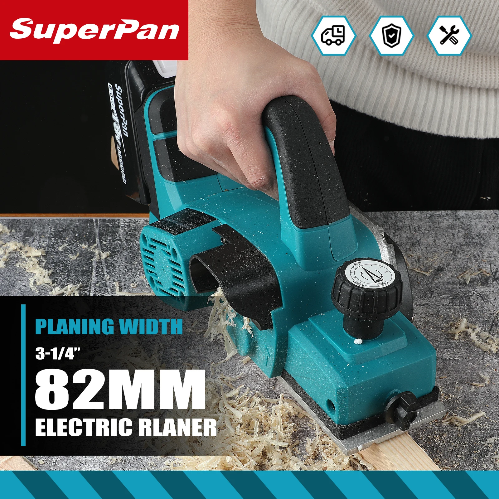 

Ручной бесщеточный электрический рубанок SuperPan - глубина 9 мм, беспроводной, с бесплатным зарядным устройством и совместимостью с аккумуляторами Makita 18В
