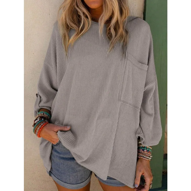 

Новая женская полосатая шерстяная футболка больших размеров, свободная длинная повседневная женская футболка, осенняя коллекция