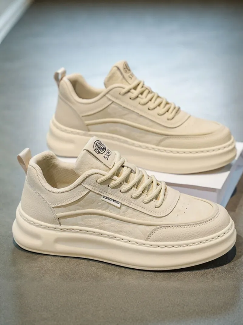 Men's Casual Sport Shoes Leather Upper Waterproof Thick Bottom Heightening Spring Autumn Fashionable All-Match Leisure Board ...
