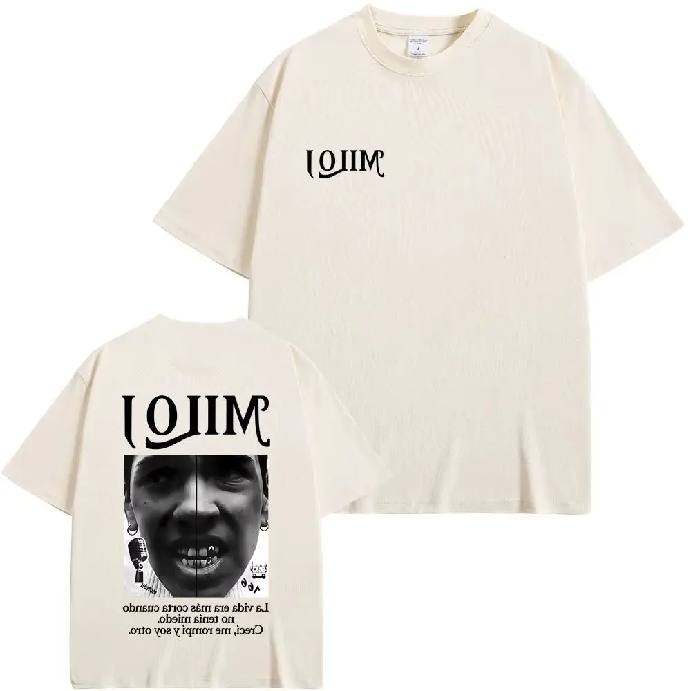 

Rapper Milo J Face Graphic T-shirt La Vida Era Mas Corta Album Print Tshirt Tops Men Women Fashion Hip Hop Oversized Streetwear