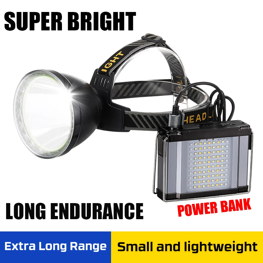 20000 mAh Powerful LED Headlamp 8 Mode Lighting Head Flashlights Outdoor Camping Fishing Split Headlight Emergency Power Bank