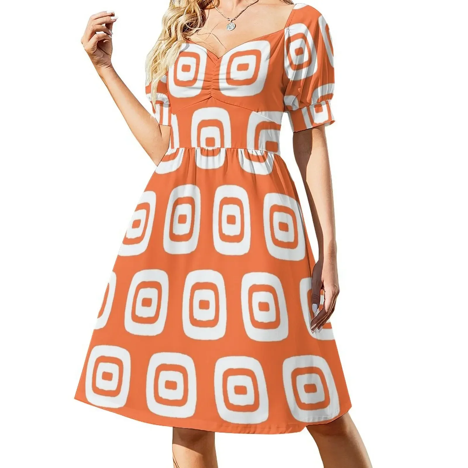 

Geometric Ring Pattern Orange and White Short-Sleeved Dress summer women's suit dress for woman dresses for women 2025 Dress