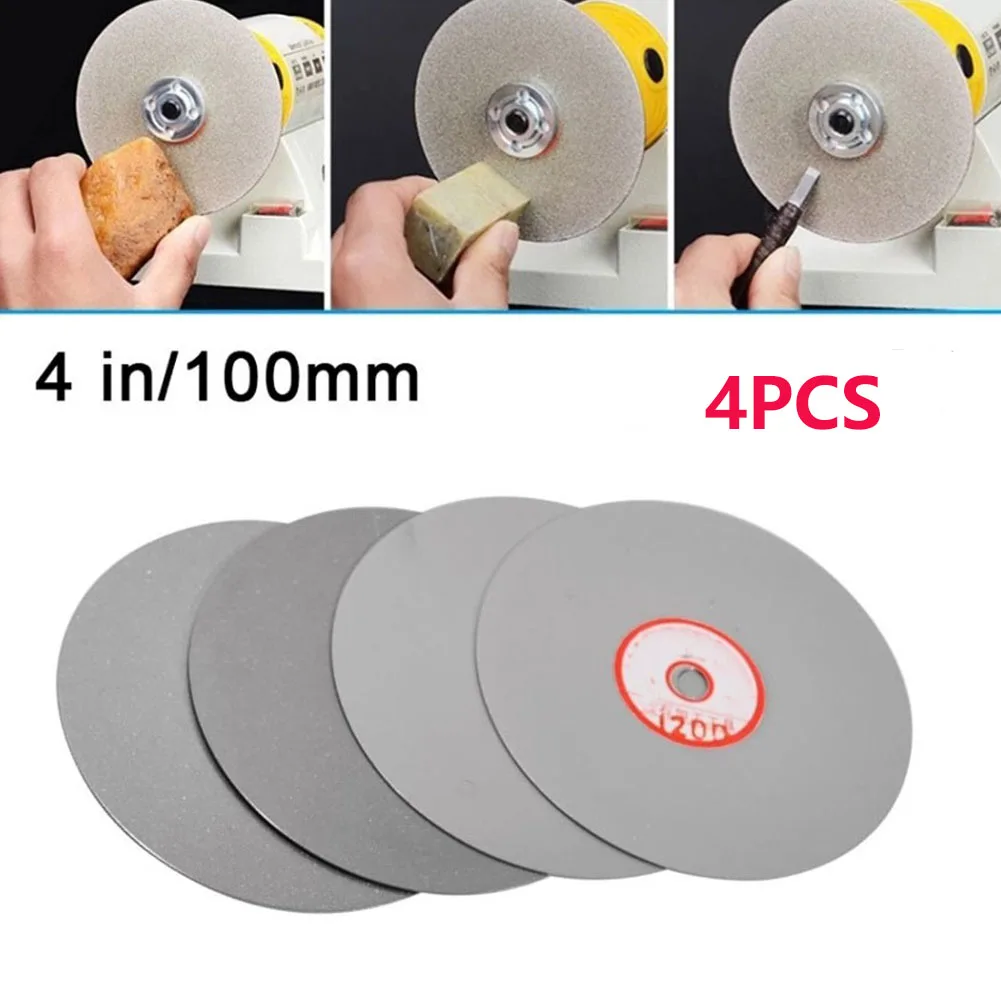 4pcs/set 100mm Polishing Grinding Disc 600 800 1200 3000 Grit L Diamond Coated Flat Lap Wheel Lapidary Polishing Grinding Disc