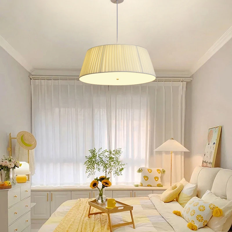 New Free Shipping Cloth Fabric Silk Handmade ModernNordic France Simple Living Rom Bedroom White Chandelier  Pendant Lamp