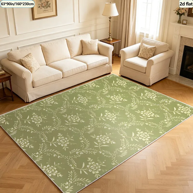 1 Piece of Sage Green Exquisite Plant and Floral Pattern Carpet, Soft and Comfortable, Suitable for All Seasons, Lightweight and Easy to Maintain, Suitable for Living Room, Bedroom, Dining Room, Home Decor, Room Decoration, Winter, Autumn.