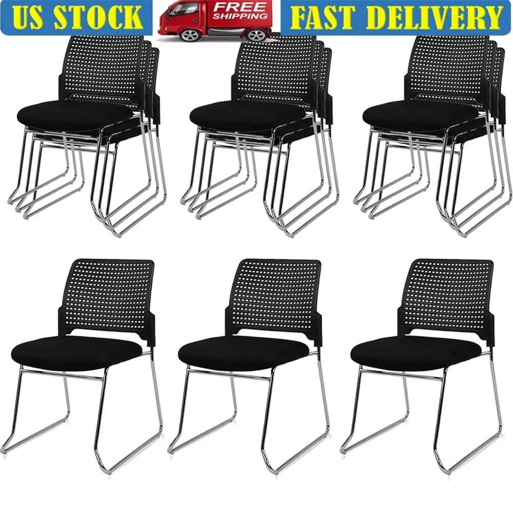 

12 Pack Office Stackable Chairs Padded Seat Reception Chairs Space Saving Metal Frame Waiting Room Furniture