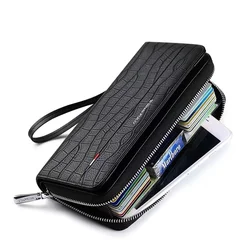 Bolso de mano de cuero genuino para hombre, cartera larga de moda, funda personalizada para teléfono con tarjetero de gran capacidad