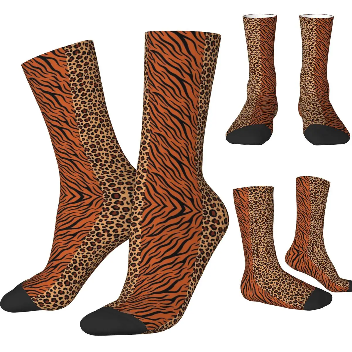 Leopard Print And Tiger Print Socks Winter Stockings Korean Men Medium Soft Socks Design Skateboard Non Slip Socks