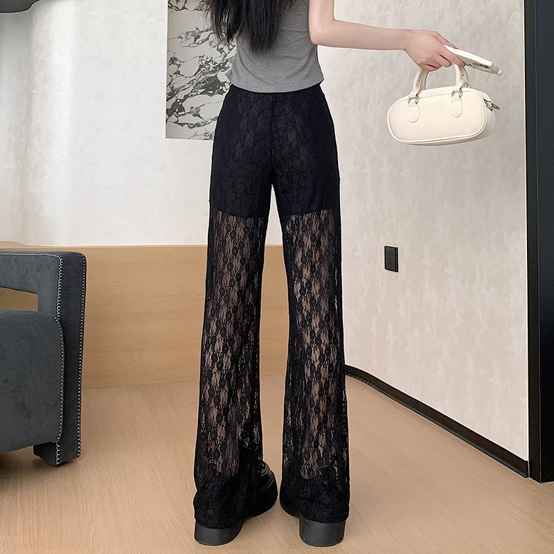 Romantic Vintage Lace Underwear High Waist Wide Leg Pants Anti Exposure Casual Straight Leg Trousers for Women