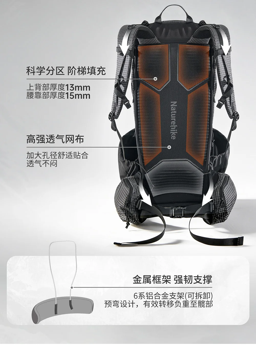 Naturehike 2026 Neuer Rock 60L Wanderrucksack Outdoor Multifunktionales Montagesystem Wasserdichter Regenschutz Erweiterbarer Rucksack – Detail 6