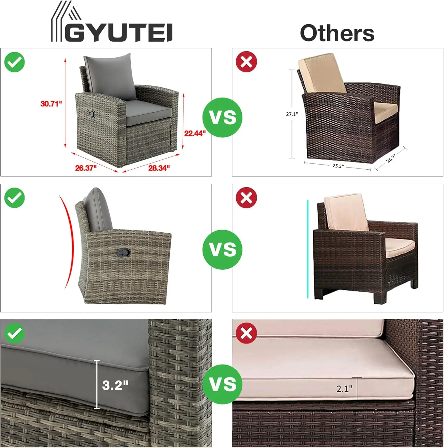 Gyutei-屋外パティオ家具セット,断面リクライニングソファ,ハイバック,籐製シート,2オットマン,6個