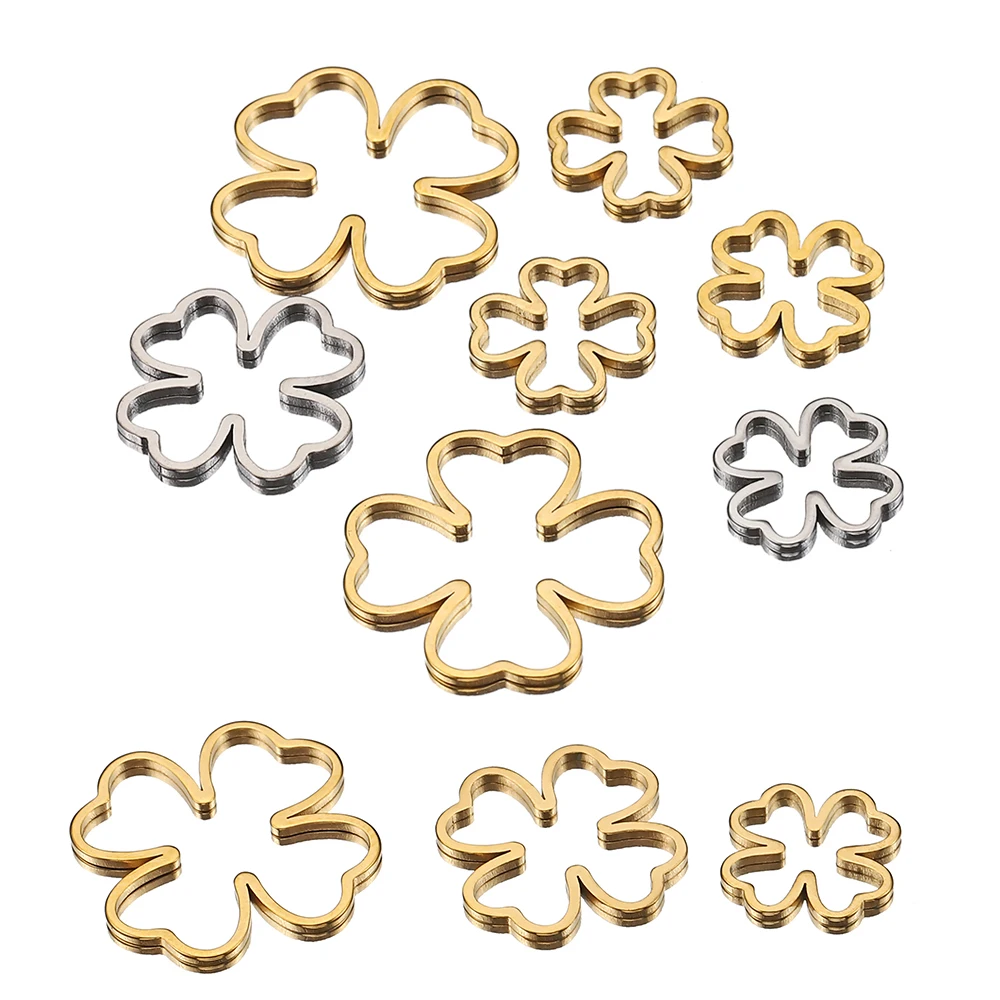 20pcs Stainless Steel Pendants Four Leaf Clover Charms Hollow Bezels for Resin Frame Mold Jewelry Making DIY Handmade Craft