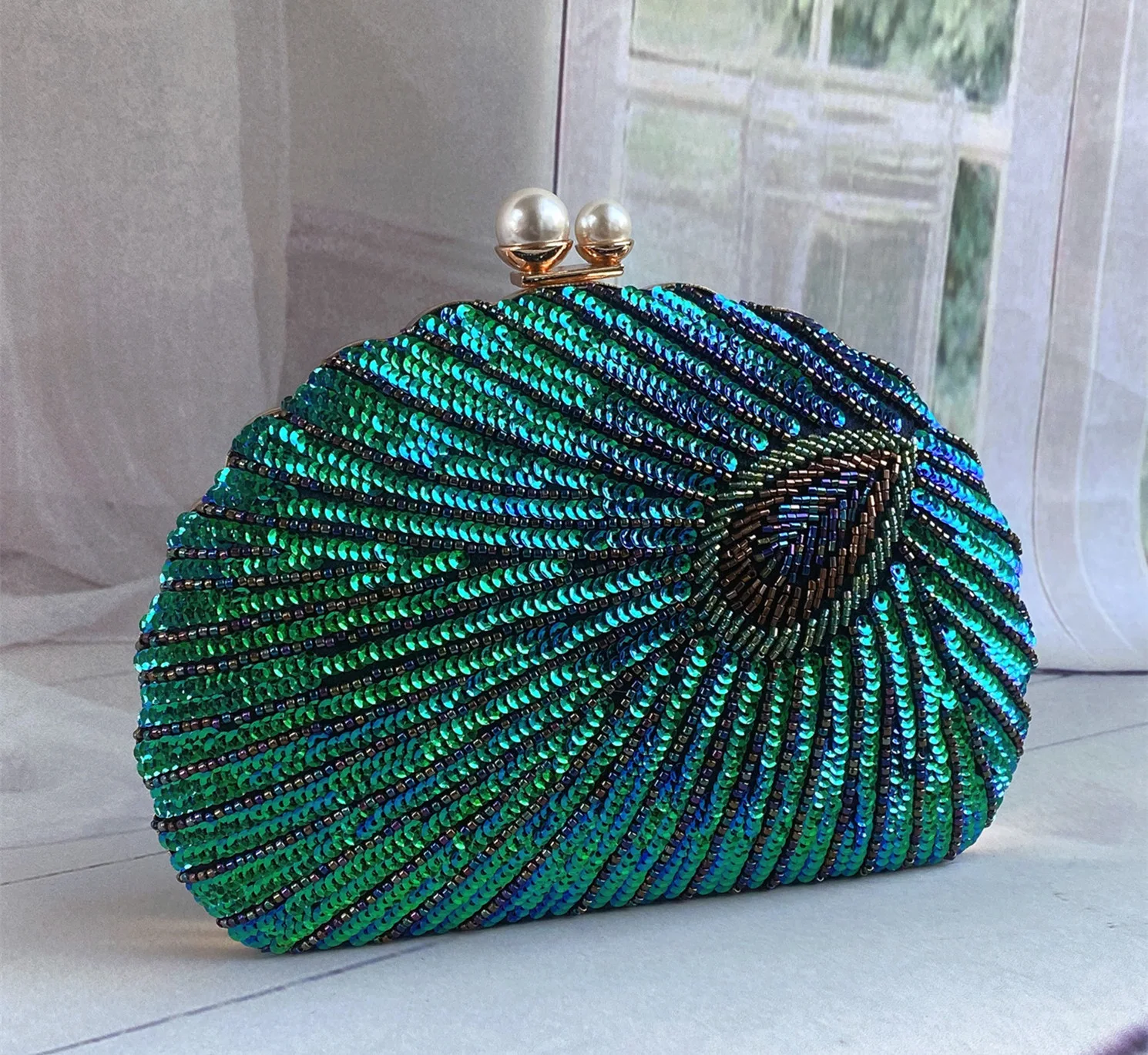 Vintage Fashion Handmade Sequin Beading Peacock Evening Bags For Women Wedding Party Handbags Clutches Shoulder Crossbody Bag