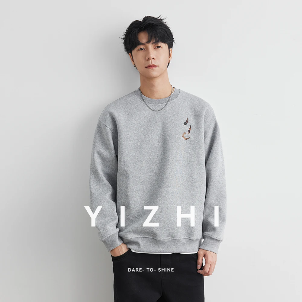 

Fashion Men's Round Neck Embroidered Sweatshirt Autumn Hard Heavy Bottom Shirt Loose Casual Long Sleeve Top Men Pullover