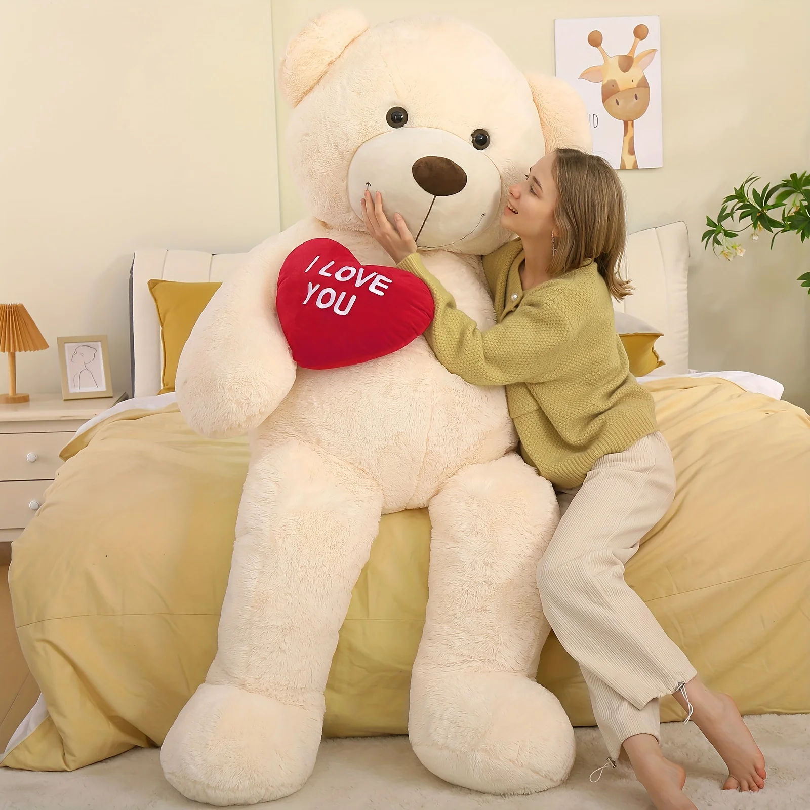 72 Inches Huge Red Heart Giant Teddy Bear, Big Stuffed Animals With Embroidered I Love You For Girlfriend Christmas Birthday