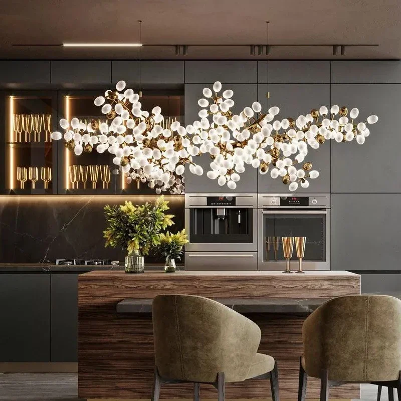 Modern Luxury Ceiling Chandelier Gold Grape Glass Pendant Lights Nordic Dining Living Room Decor Lustre Kitchen Hanging Lamp