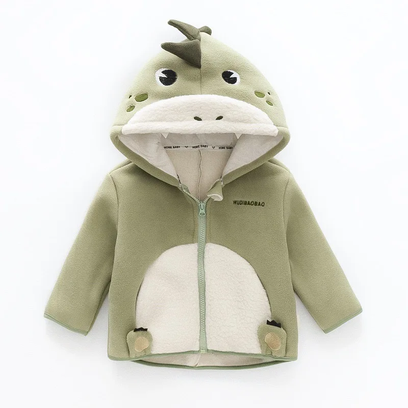 Baby hooded jacket for boys and girls, super cute cartoon with plush insulation for outdoor activities, autumn and winter styles