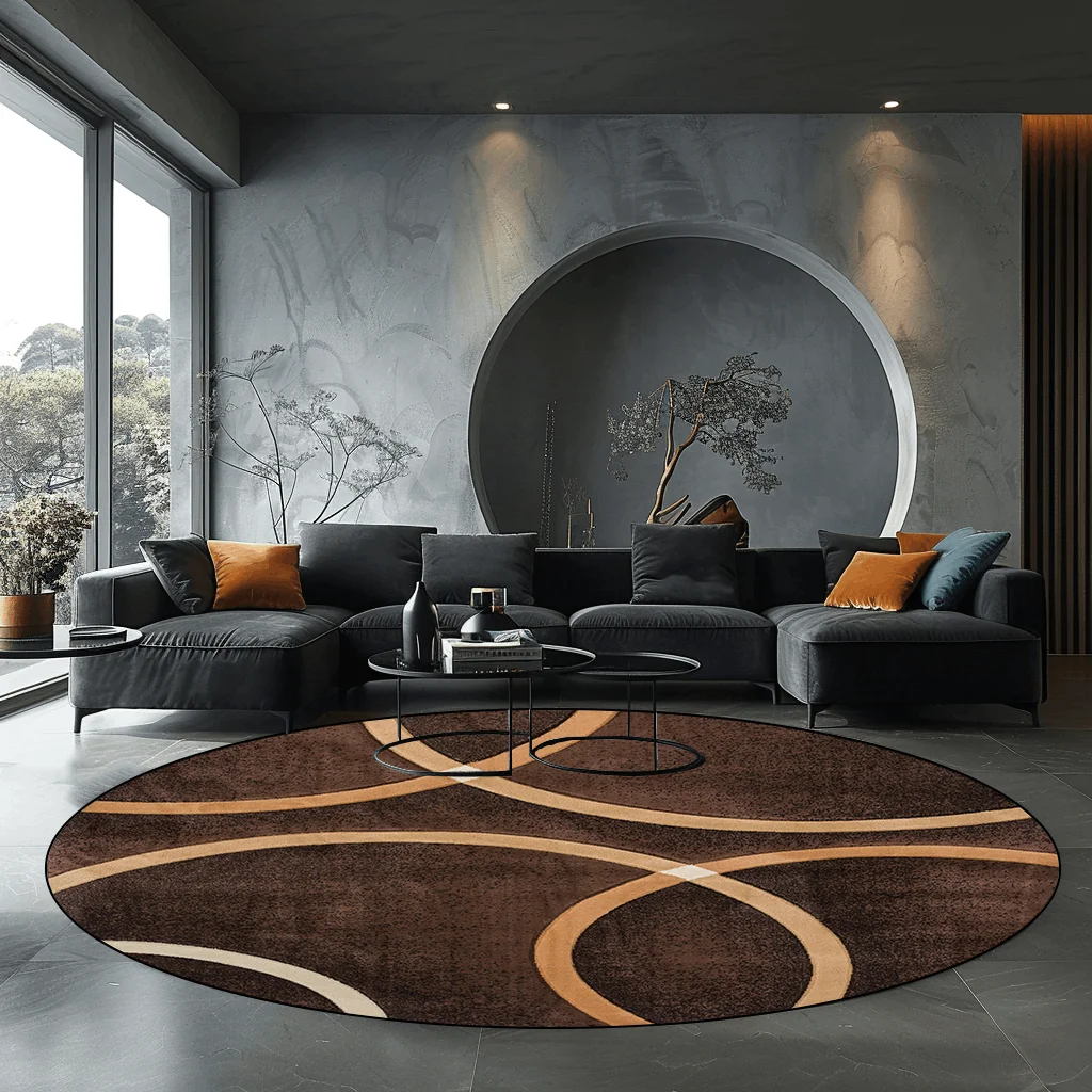 Grey Geometric Round Carpet for Living Room Modern Luxury Home Bedroom Decor Rugs Large Area Non-slip Coffee Tables Chair Mats