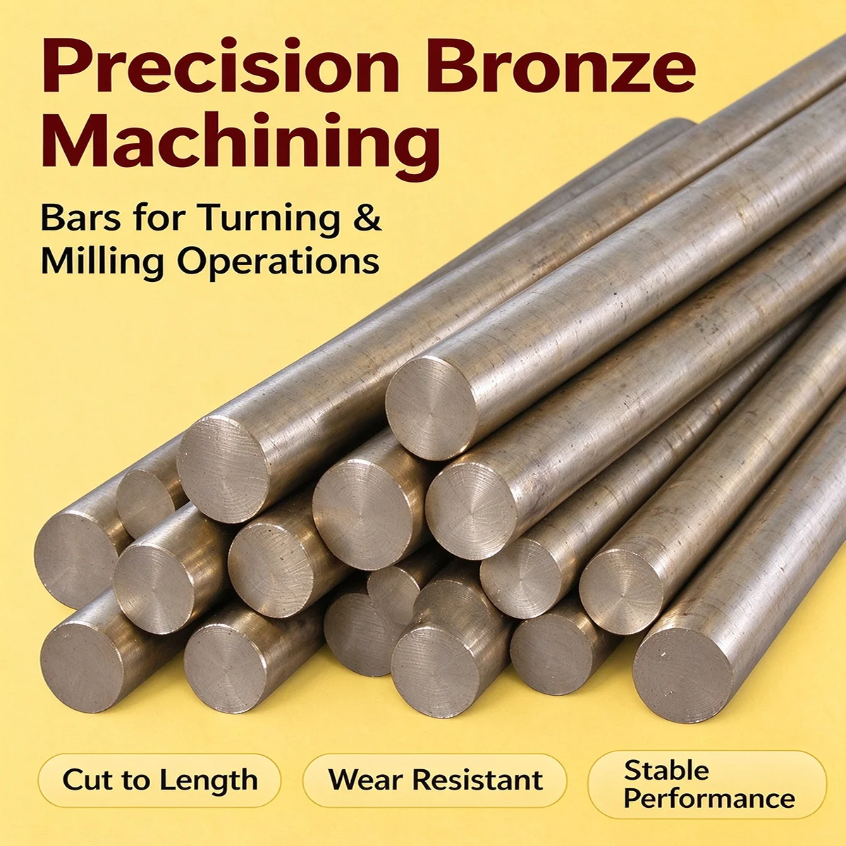 Tin Phosphor Bronze Round Bar QSn6.5-0.1 C5191, Φ10×300mm Solid Bronze Rod for CNC Machining, 1pc