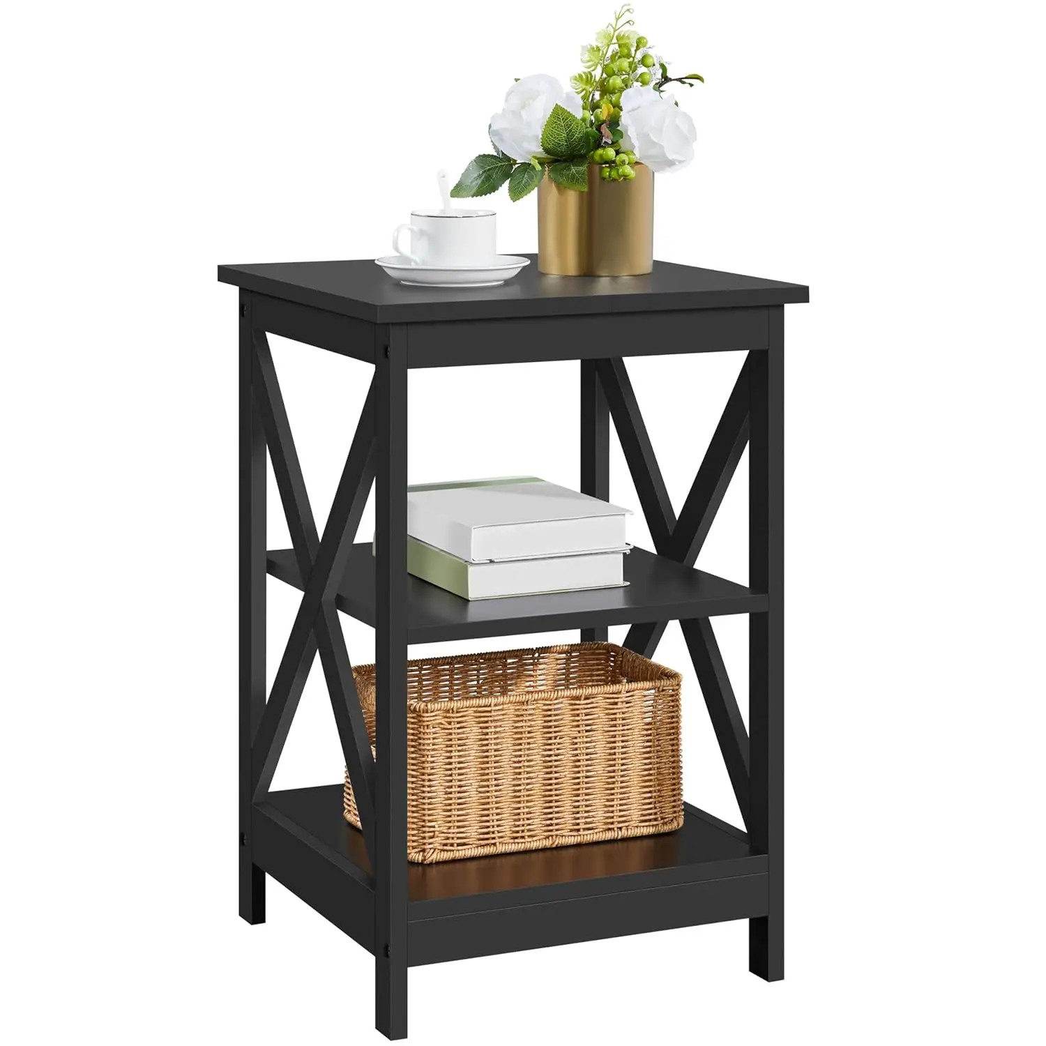 

3 Tier Side End Table with Shelf X Shape Chair Coffee Snack Table for Living Room Display Organizer, Customized