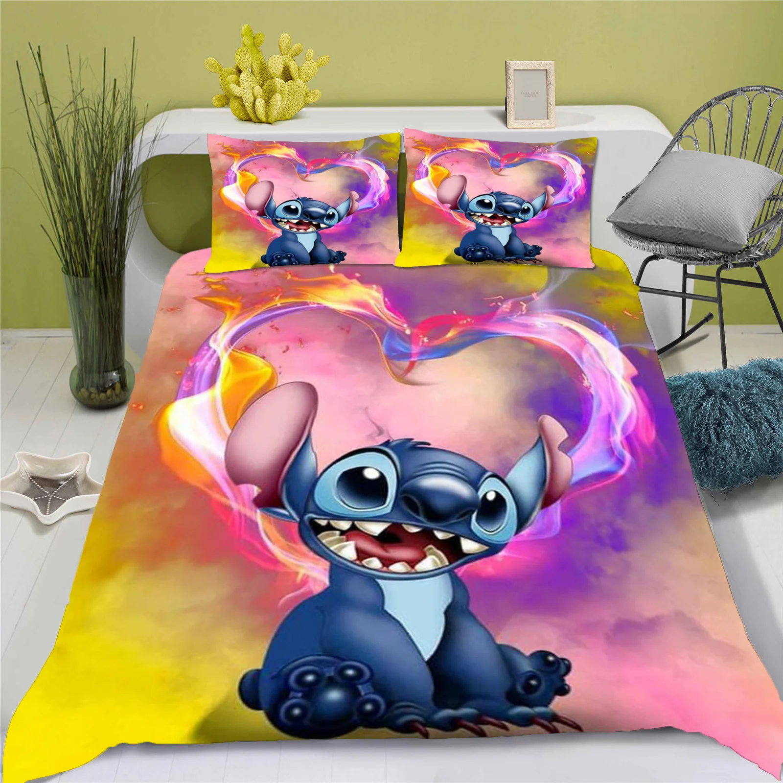 

Lilo & Stitch Quilt Cover 3D Cute Decor Digital Print Comfortable Set 100% Polyester Teenager Children Soft Breathable Bedding