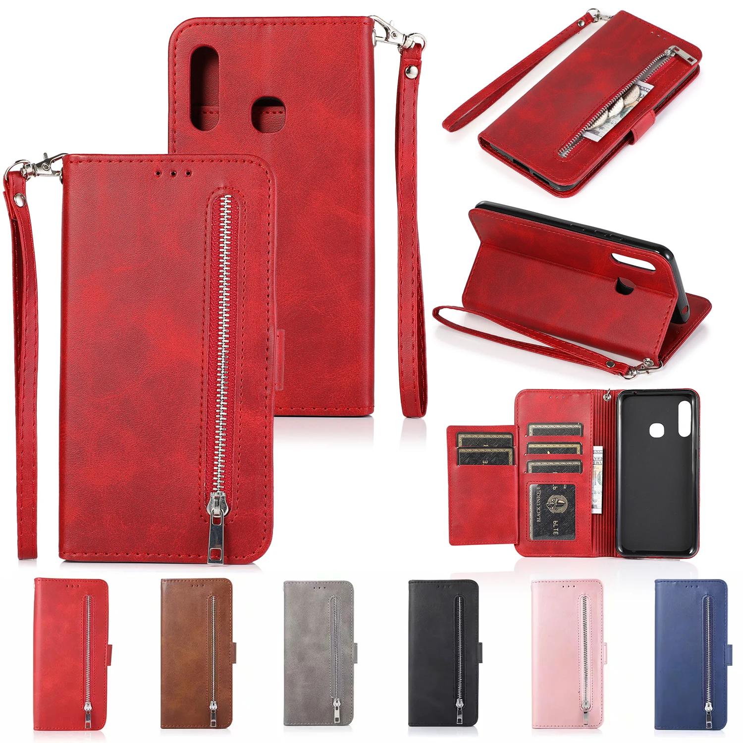 

30X*Solid color Wallet Anti-fall Leather Case Flip Phone Case For SAMSUNG GALAXY A71 A72 A7 A73 A81 M60S A91 M80S 2018 M20 M30