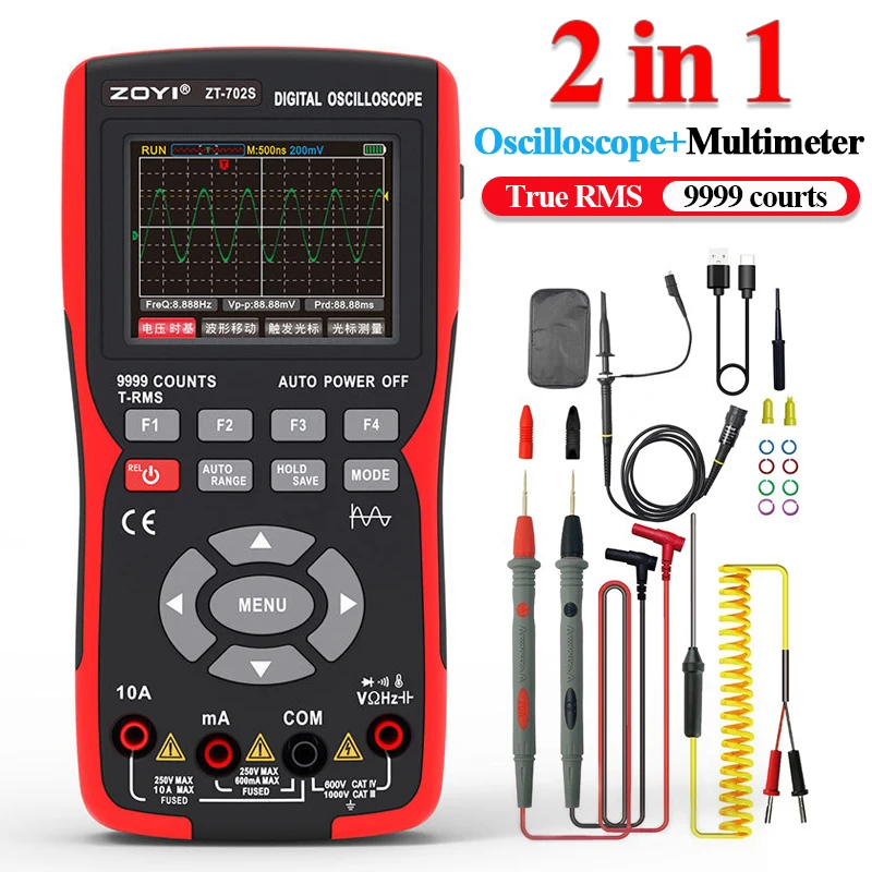 

2 In1 Digital Oscilloscope Multimeter Real-time Sampling Rate 48MSa/s True RMS 1000V Professional Tester with 2.8" screen