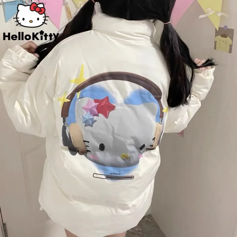 Sanrio Hello Kitty Hip Hop Y 2k Grunge Coat Women's Oversize Japanese Harajuku Aesthetic Zip Up Jacket Girls Winter Warm Clothes