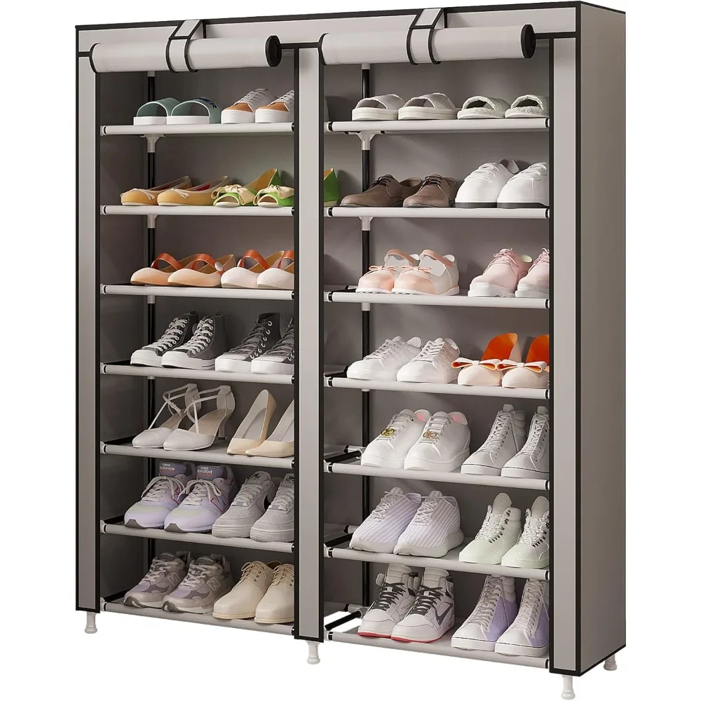 

Shoe Rack Storage Organizer, Double Row Portable Nonwoven Fabric Cover Shoe Rack Holds up to 28 Pairs 36.2 x 11.2 x49.2