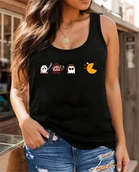 Camisetas sin mangas de talla grande para mujer, Tops holgados de corte bajo con estampado de dibujos animados, chaleco de gran tamaño negro para mujer