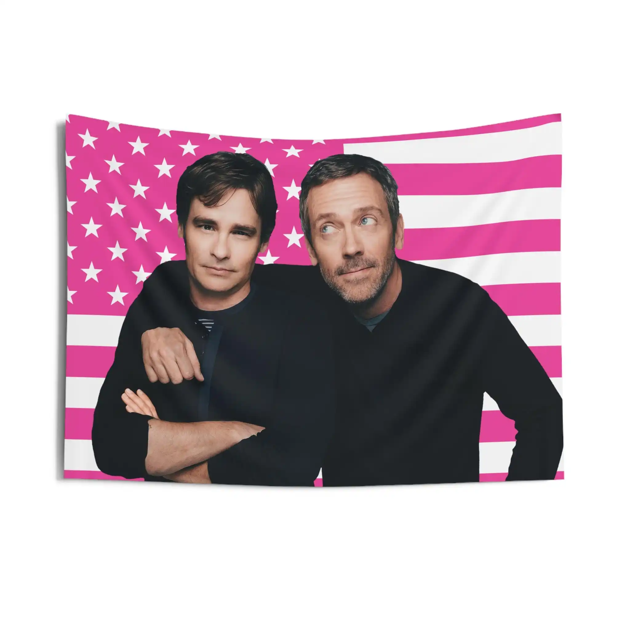 House MD Pink Flag Tapestries, House and Wilson Indoor Soft Polyester Wall Hanging, Bedroom Living Room Decor, for Home