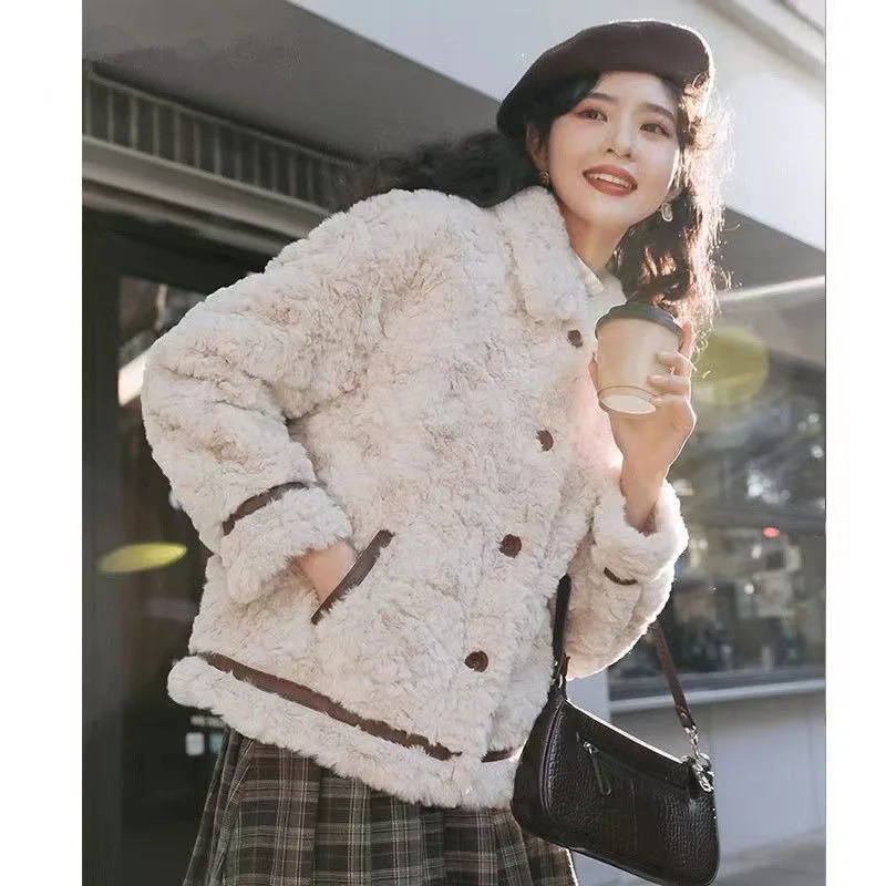 Little Fragrant Wind Thicken Lamb Plush Short Coat Women's 2024 Winter New Fashion Surcoat Short Stature Faux Fur Famale Jacket