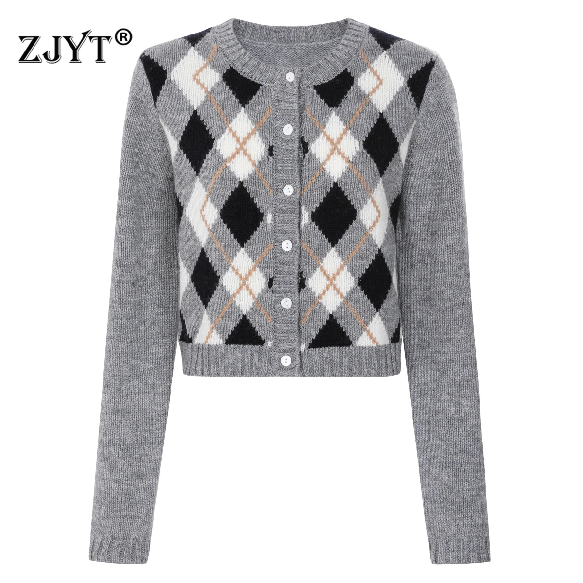 

ZJYT Autumn Winter O Neck Plaid Cardigan Sweaters for Women Long Sleeve Casual Knitted Tops Jersey Mujer Fashion 2025 New
