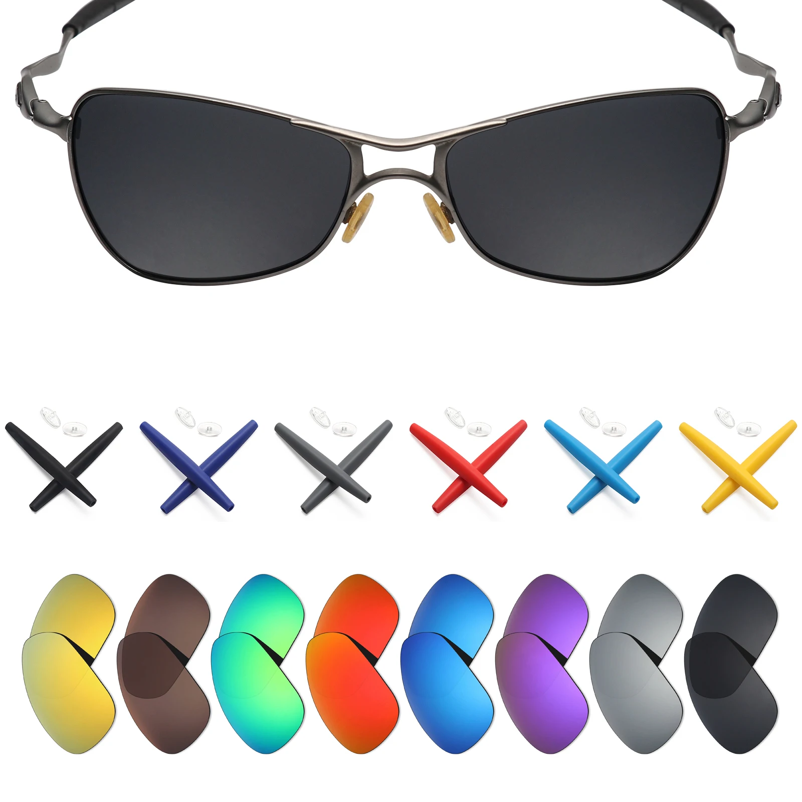 Ezoptix123 Polarized / Non-Polarized Lenses Replacement and Rubber Kit for Oakley Crosshair 1.0 2005 Sunglasses