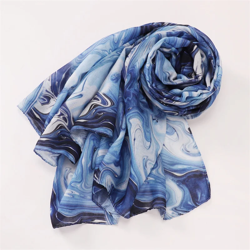 180*80cm Premium Ombre Marble Water Print Shawl Hijab Scarves Muslim Ethnic Woman Silk Bandanas Printed Hijabs