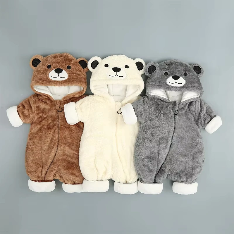 2026 Winter Neugeborene Fleece-Samt-Strampler Overalls Kleidung für Säuglinge Jungen Mädchen Cartoon Bärenohren Verdickte Warme Reine Mäntel 0-3 Jahre – Detail 1