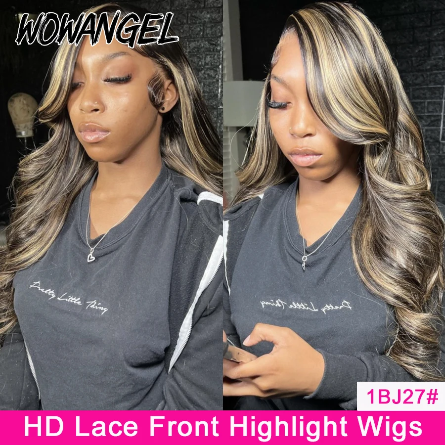 

Wow Angel 1BJ27# Highlight Body Wave 13X6 HD Lace Front Wigs Pre Plucked Skinlike 13x4 HD Lace frontal human hair wig For Woman