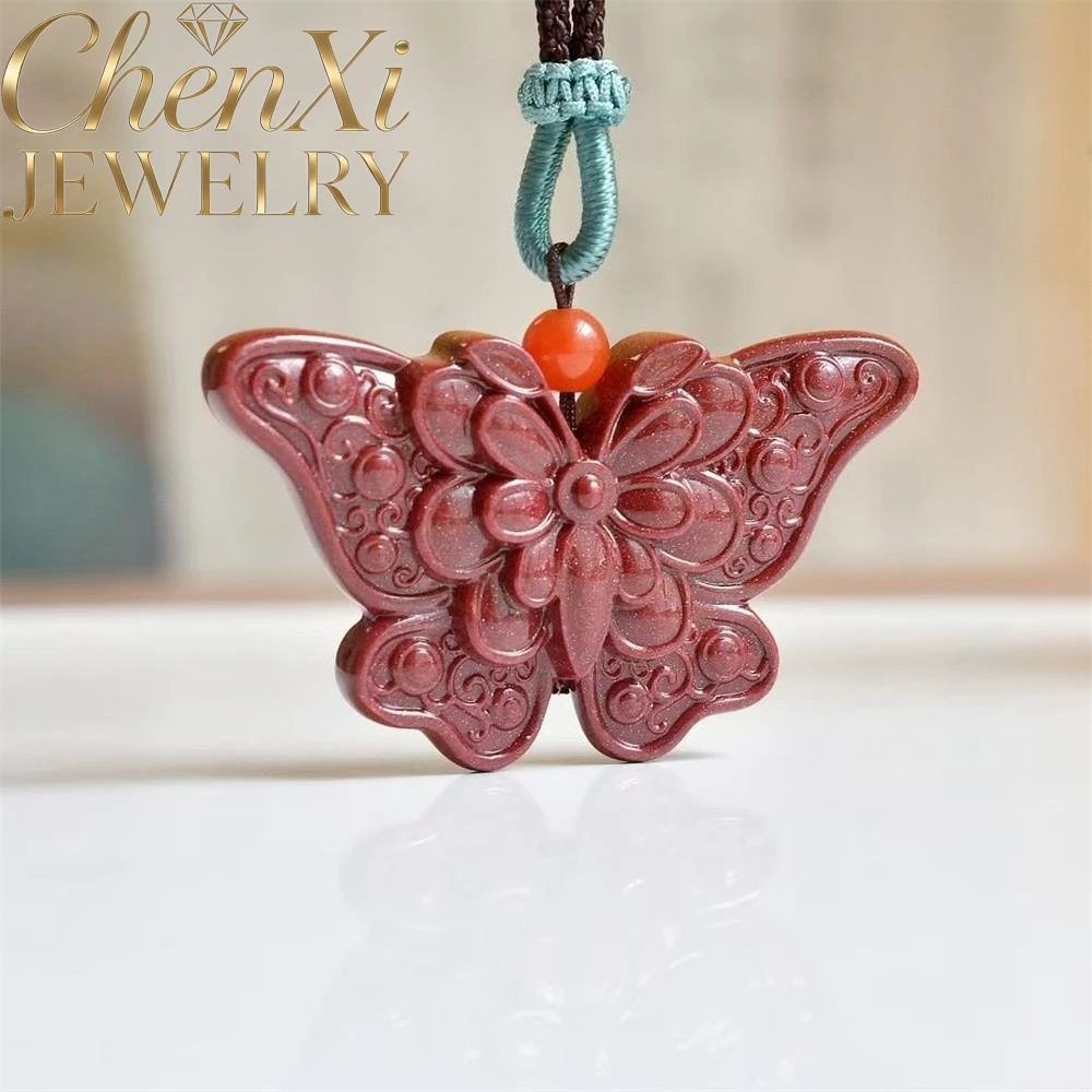 

High-end Cinnabar Butterfly Love Flower Pendant Luxury Quality Fashion Fine Jewelry Exquisite Elegant Charms Mascots Amulets