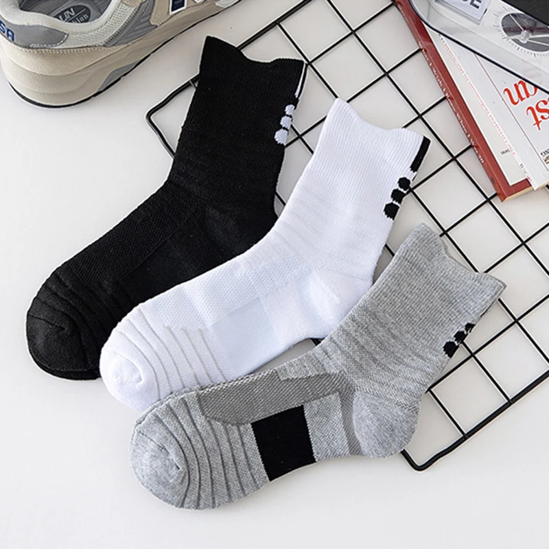 3pairs/Lot Men\'s Socks Compression Stockings Breathable Basketball Sports Cycling Socks Moisture Wicking High Elastic Tube Socks