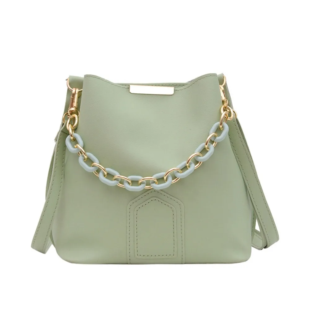 

Soild Color Women Bucket Bag Single Shoulder Large Capacity PU Leather Handbag Handbag Lipstick Storage Bag Chain Crossbody Bag