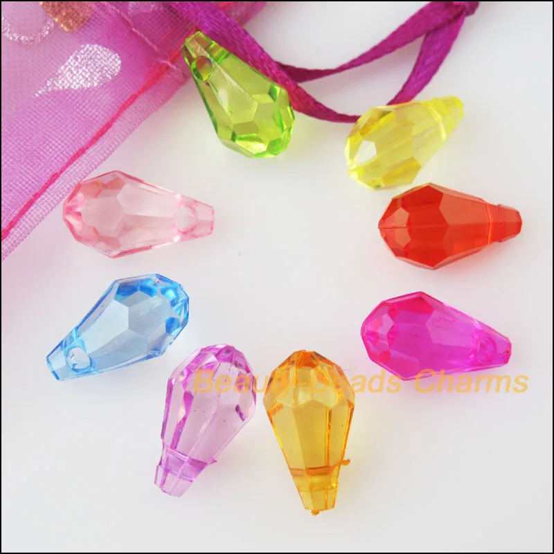 70Pcs Mixed Plastic Acrylic Faceted Teardrop Charms Pendants 9x16.5mm