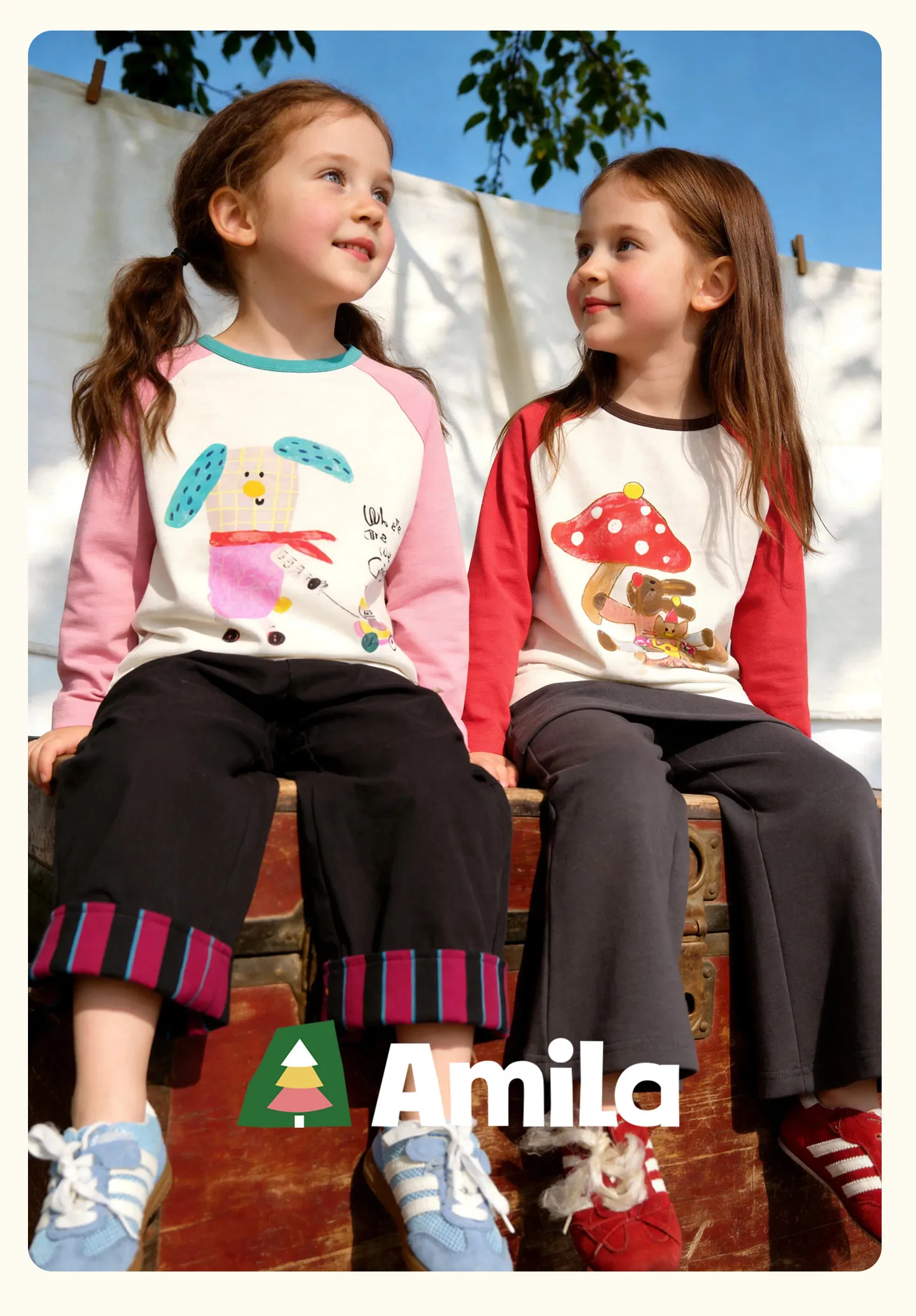 Amila 2026 Herbst Neues Stylisches und Bequemes Kinder-T-Shirt mit Niedlichem Patchwork-Farbblock und Kreativem Musterdesign Langarm – Detail 1