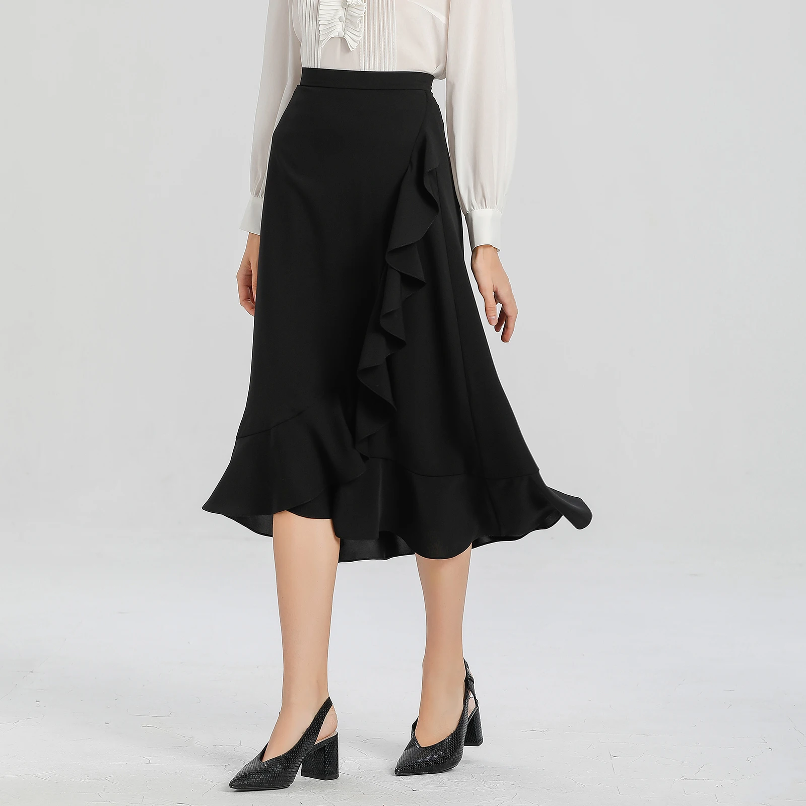 

Новая универсальная юбка миди с кружевной отделкой для ранней осени 2024 года, А-силуэт, 100% полиэстер, женская модная одежда