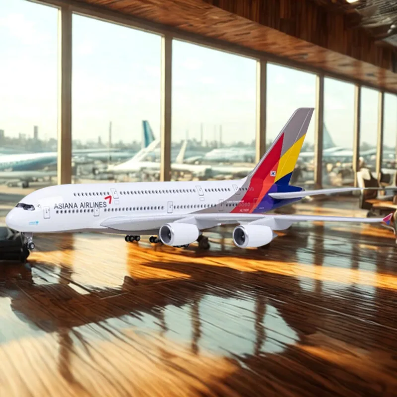 

46CM 1/160 Scale A380 Korean Airplane ASIANA Airline Model W LED Light and Landing Gear Die Cast Plastic Resin Aircraft Toy