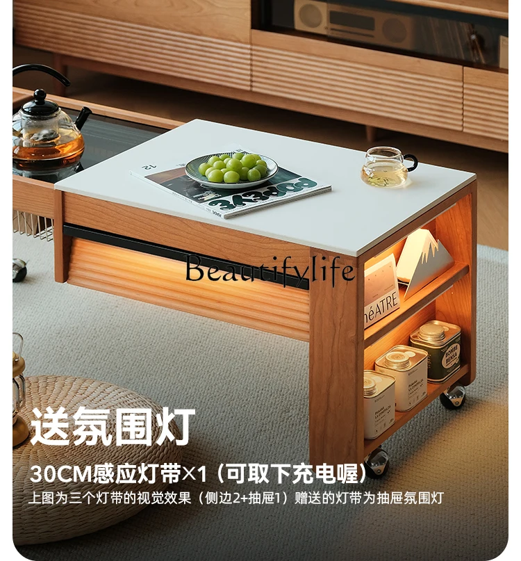 in the Wild Tea Table Solid Wood Small Table Japanese Cherrywood Tea Table Stove Tea Boiling Mobile  Cabinet