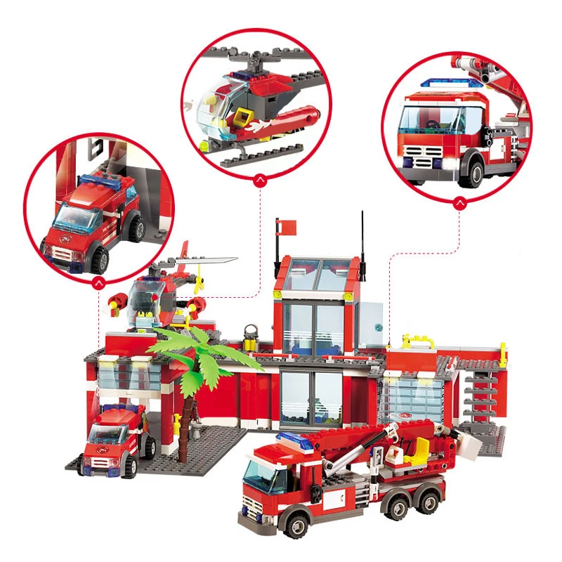 MOC City Coastal Rescue Firefighting Ship Fire Department Accessories Building Firefighter Model educational Blocks Bricks Toys